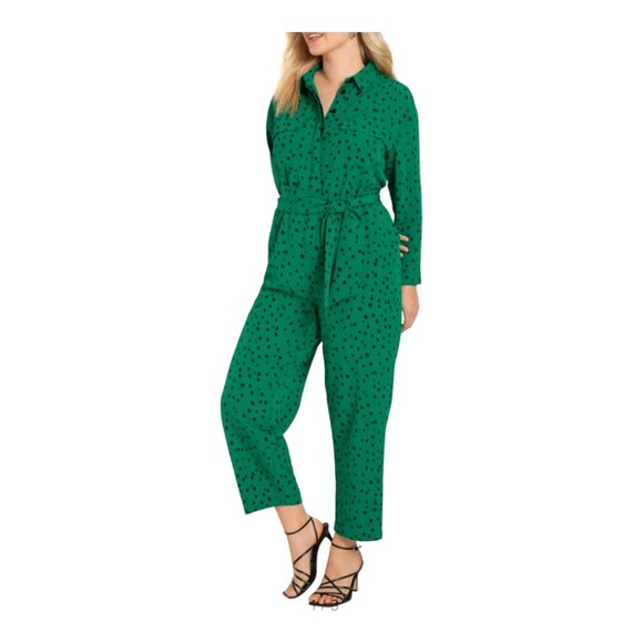 Eloquii Dot Long Sleeve Jumpsuit, Green & Black, Size 18